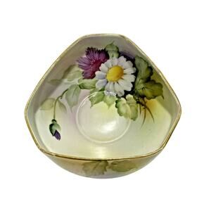 Unique Nippon nappy bowl hand painted floral crimped rim delicate romantic